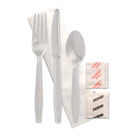 MONARCH Knife Fork Spoon Salt Pepper And Napkin Clear Cutlery Kit, PK250 H250CR3PCSPKIT